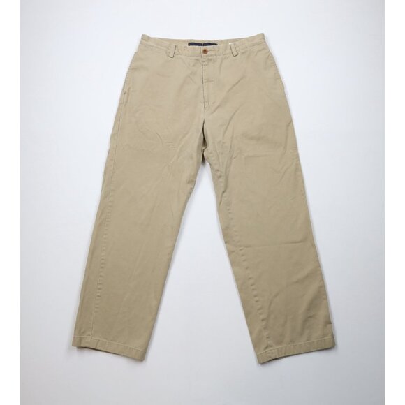 Vintage 90s Y2K Nautica Mens 36x30 Faded Heavy Wide Leg Chino Pants Beige Cotton